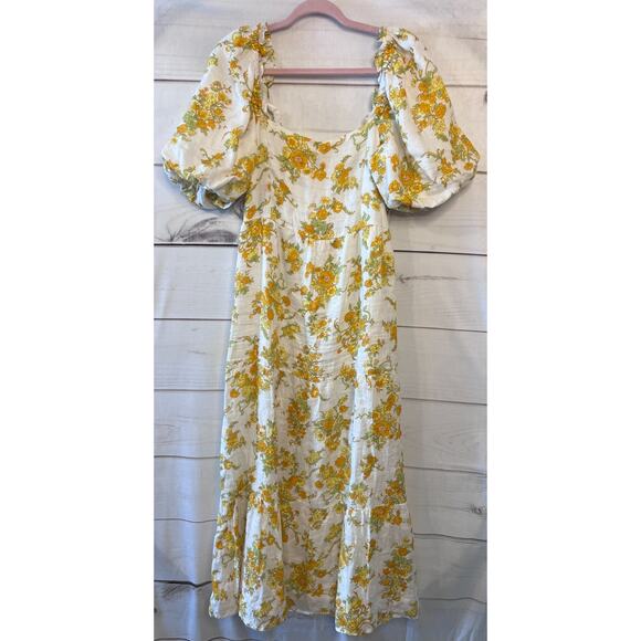 Faithfull The Brand Size MED Maxi Dres White Floral Print Smocked Back Boho - Picture 1 of 6
